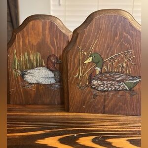 1970s Vintage Hand Painted Mallard Duck Bookends